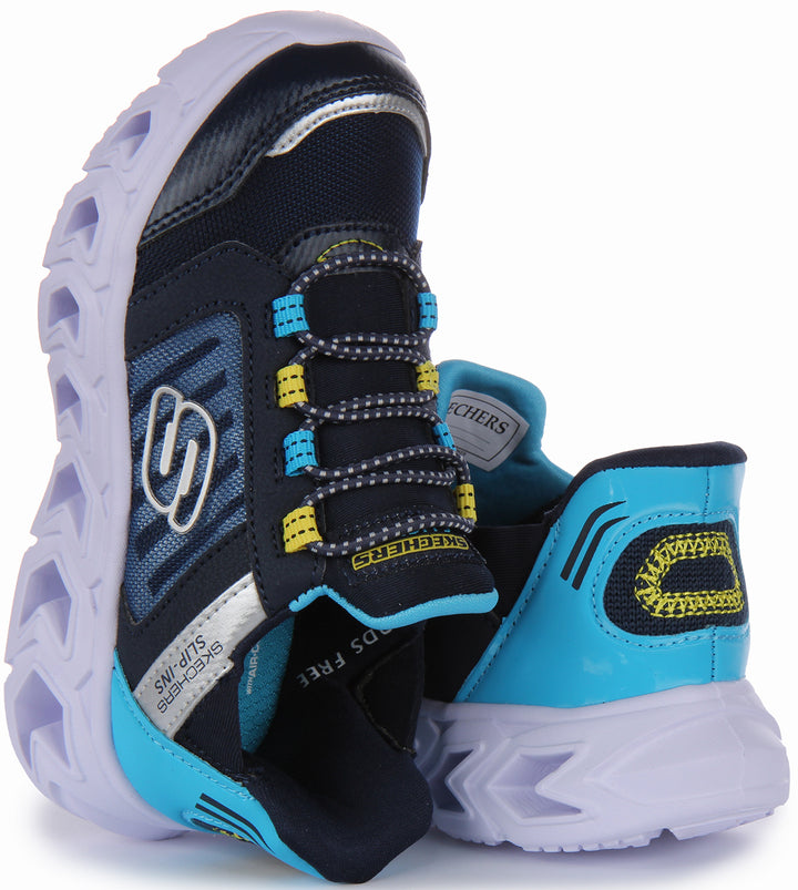 Skechers Hands Free Slip Ins Hypno Flash 2.0 Odelux Baskets en maille à enfiler et à lumière pour enfants en marine bleu