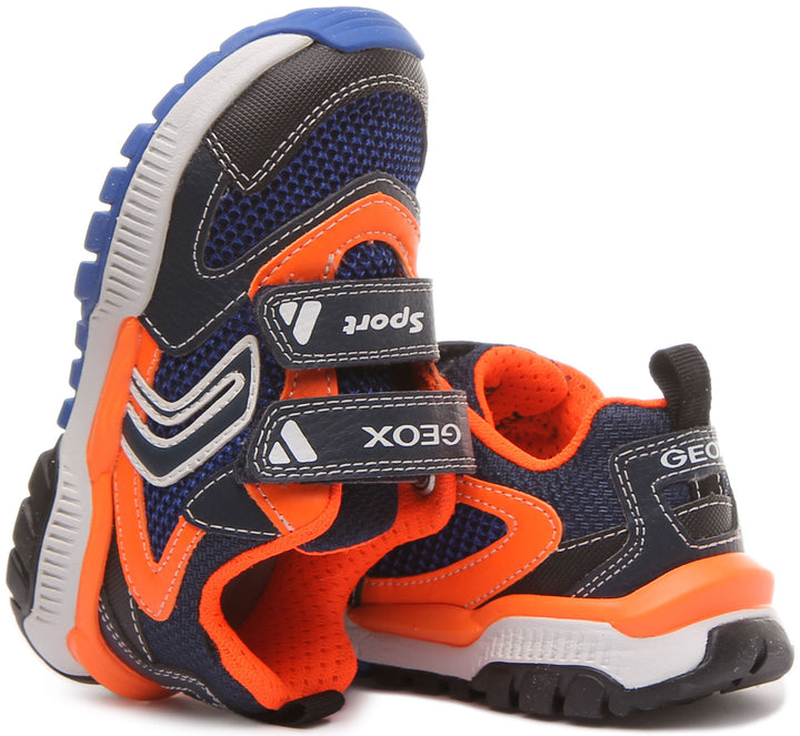 Geox J Tuono B.D Scarpe sportive per bambini con due ganci e cinturino in arancione marina