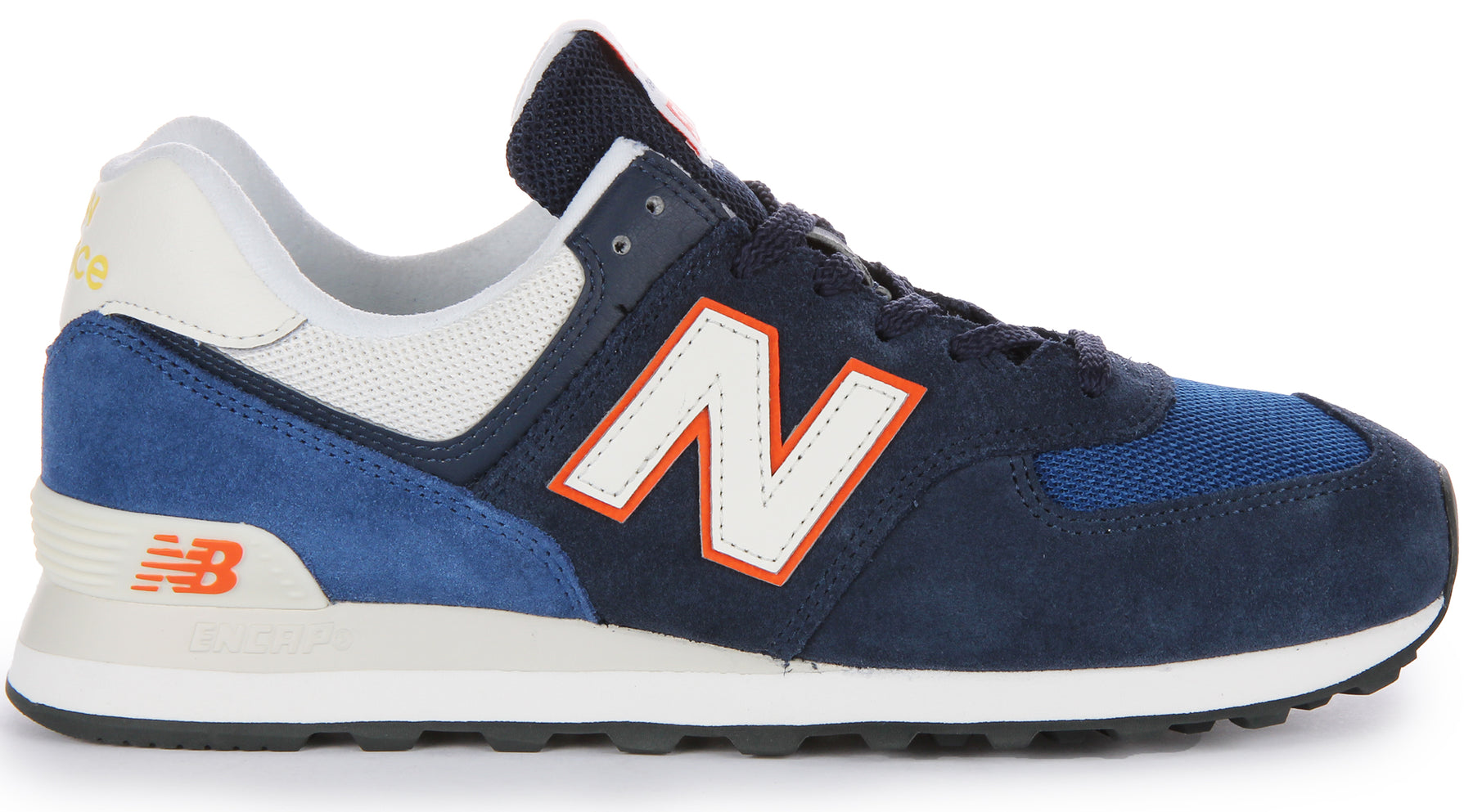 New Balance U574Xr2 In Navy Orange | Lace up Retro Suede Trainers ...