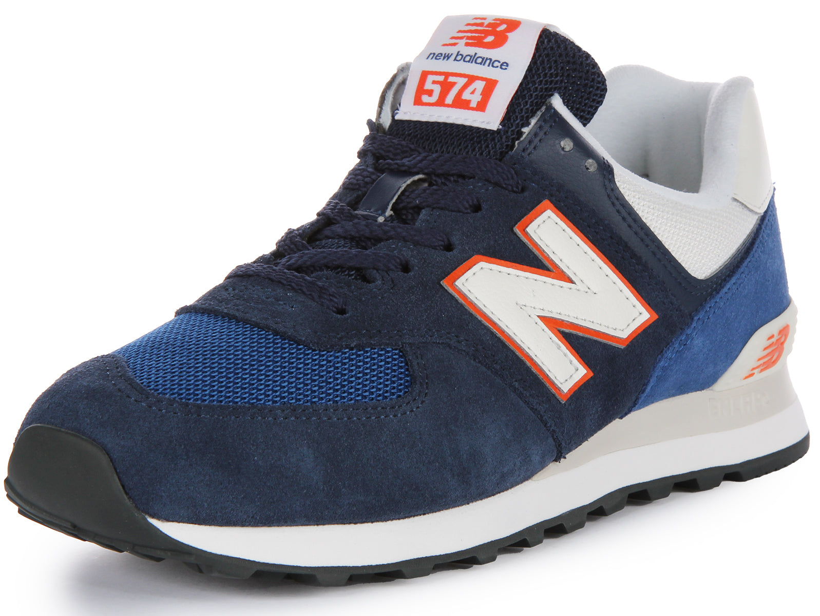 New Balance U574Xr2 In Navy Orange | Lace up Retro Suede Trainers ...