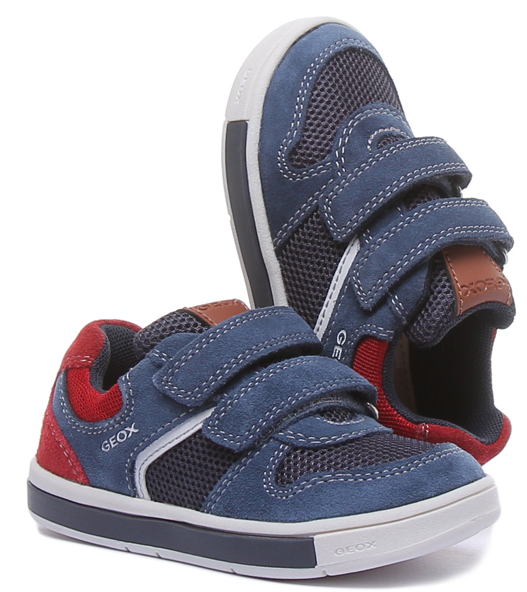 Geox B Trottola chaussures à 2 lanières et crochets pour enfants en rouge marine