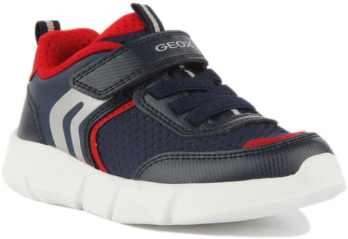 Geox Aril Boy Zapatillas de deporte de punto para niños en marino rojo
