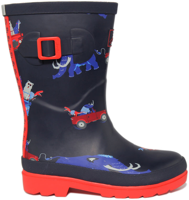 Joules Junior Welly Print In Navy Red