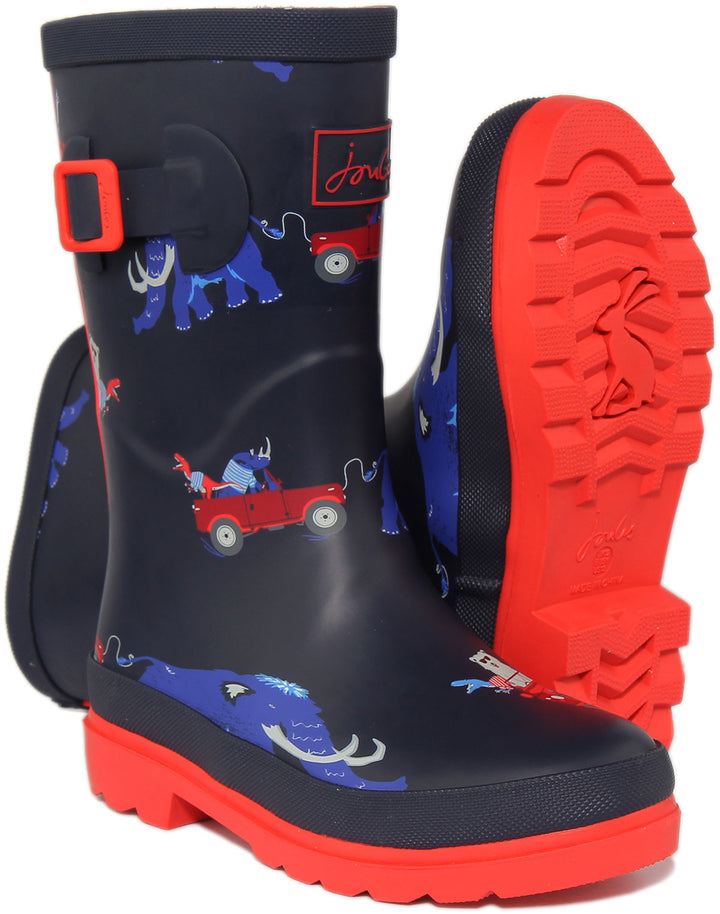 Joules Junior Welly Print In Navy Red