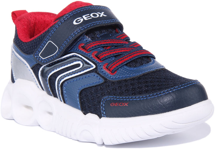 Geox J Wroom Zapatillas sintéticas de una sola tira para niños en rojo marino