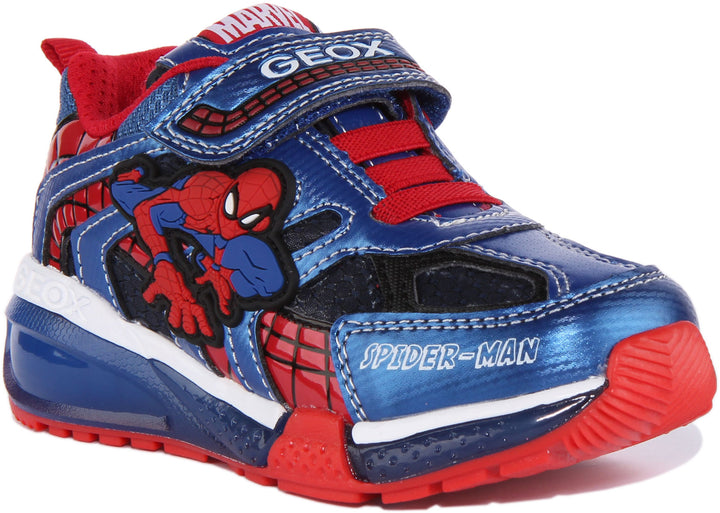 Geox J Bayonyc Scarpe da ginnastica sintetiche Spiderman con cinturino singolo per bambini in marina rosso