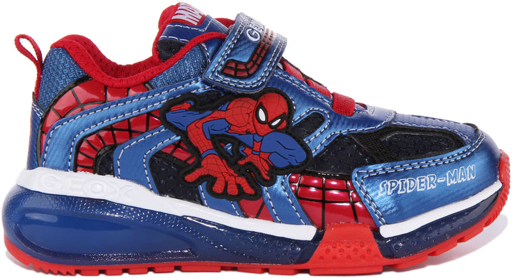 Geox J Bayonyc Scarpe da ginnastica sintetiche Spiderman con cinturino singolo per bambini in marina rosso