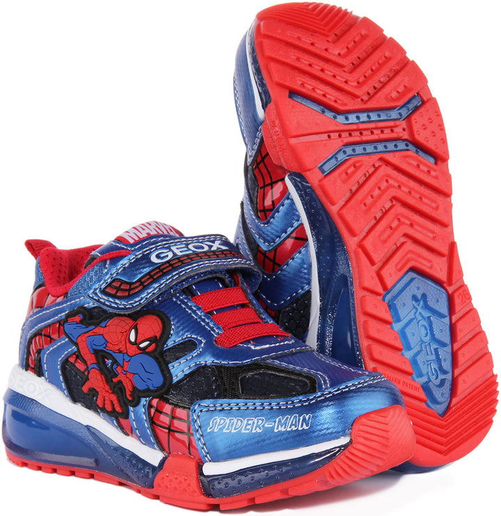 Geox J Bayonyc Scarpe da ginnastica sintetiche Spiderman con cinturino singolo per bambini in marina rosso