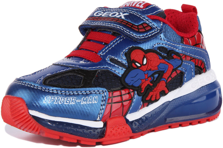 Geox J Bayonyc Scarpe da ginnastica sintetiche Spiderman con cinturino singolo per bambini in marina rosso