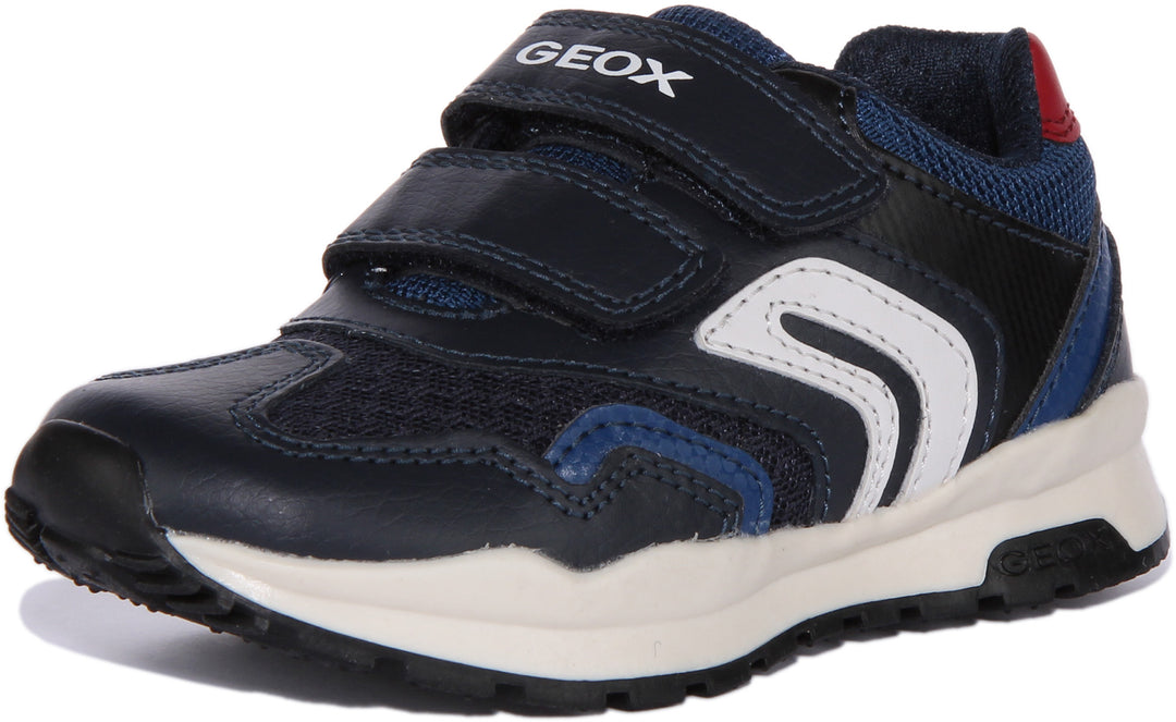 Geox J Pavel B.A Scarpe da ginnastica con doppio cinturino in rete sintetica per neonati in marina rosso