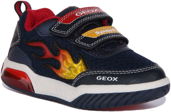 Geox J Inek B.B Zapatillas de deporte de dos tiras con luz LED para bebé en marino rojo