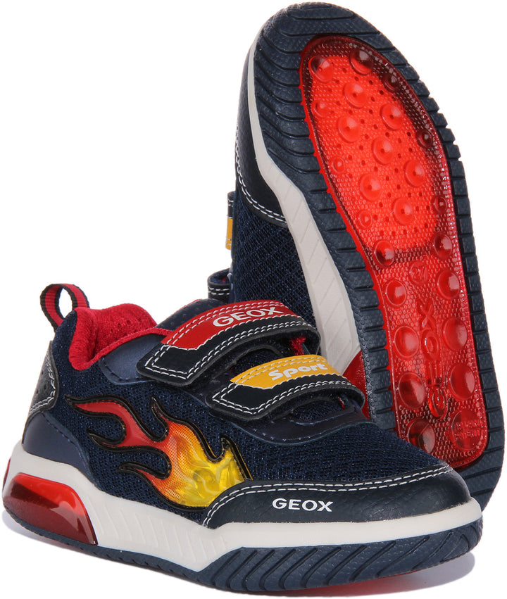 Geox J Inek B.B Zapatillas de deporte de dos tiras con luz LED para bebé en marino rojo