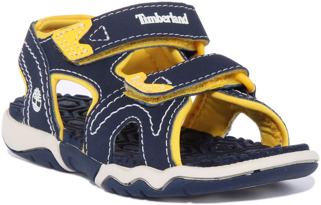 Timberland Adventure Seeker Sandalo in pelle sintetica impermeabile a 2 cinturini per neonati in marino giallo