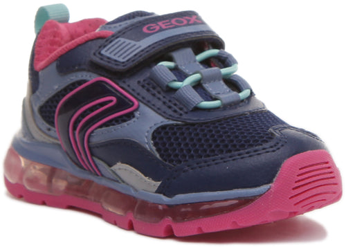 Geox J Android G.D Zapatillas de deporte con suela de gel de 2 tiras de gancho para niños en marino rosa