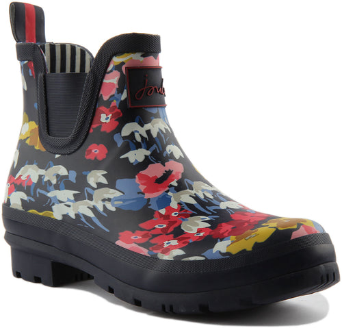 Joules Wellibob Boots Floral Print In Navy Pink For Women