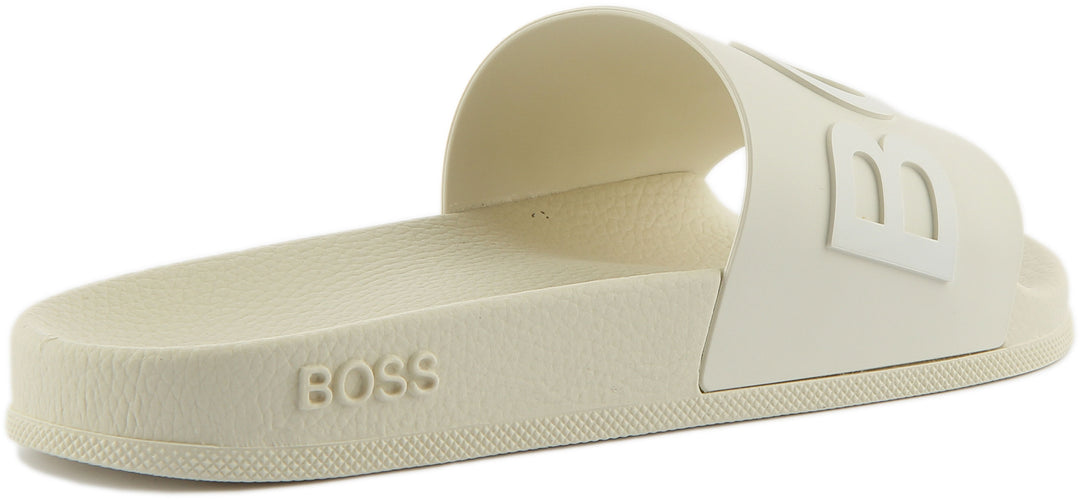 Hugo Boss Bay Sandalias deslizantes con correa con logotipo para hombre en blanco roto