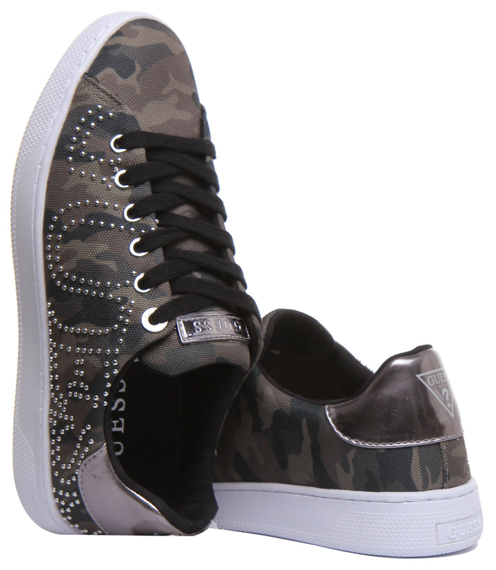 Guess Razz 2 Active Women's Lace Up Stud Logo Sneakers In Olive