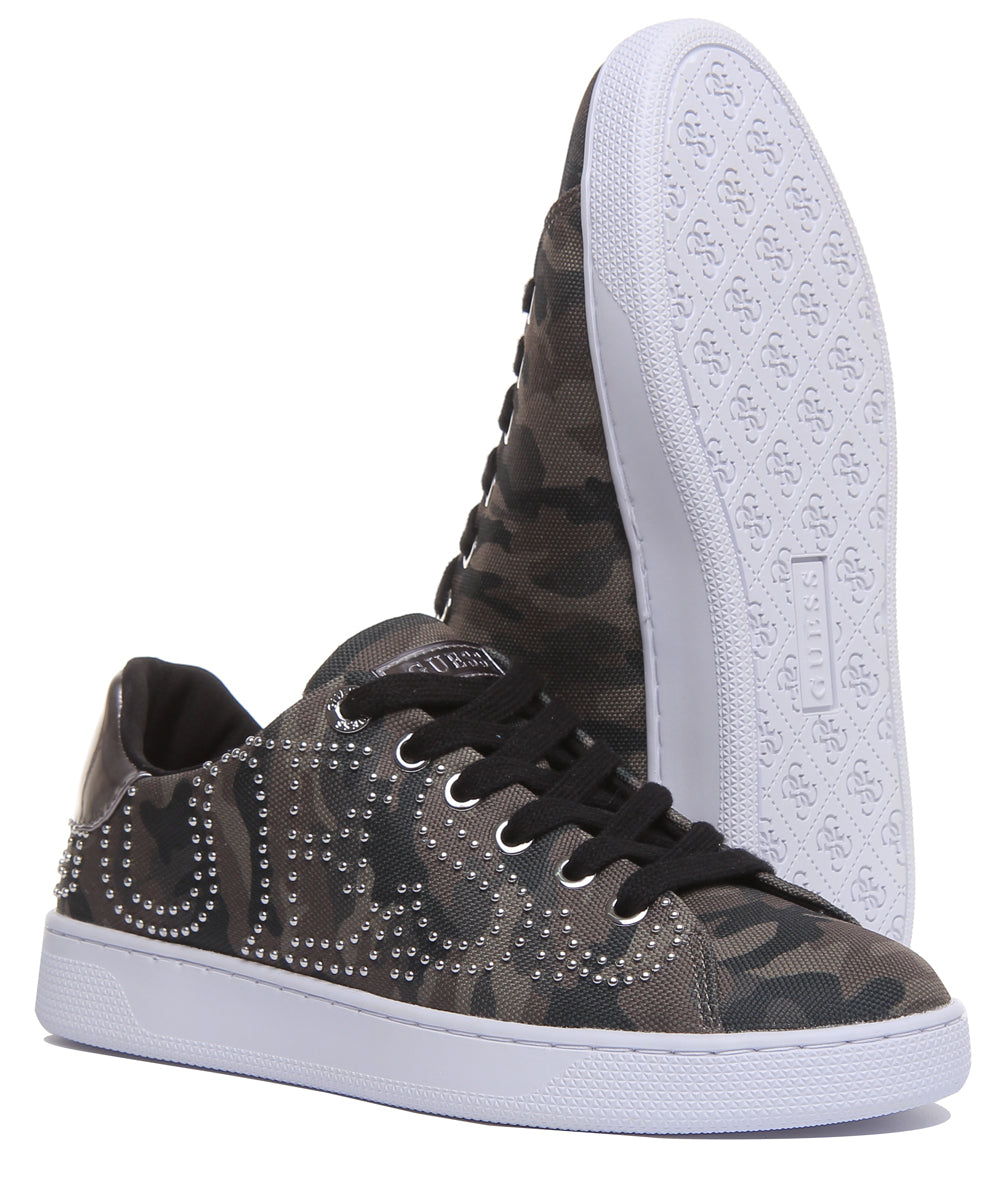 Guess Razz 2 Active Women's Lace Up Stud Logo Sneakers In Olive