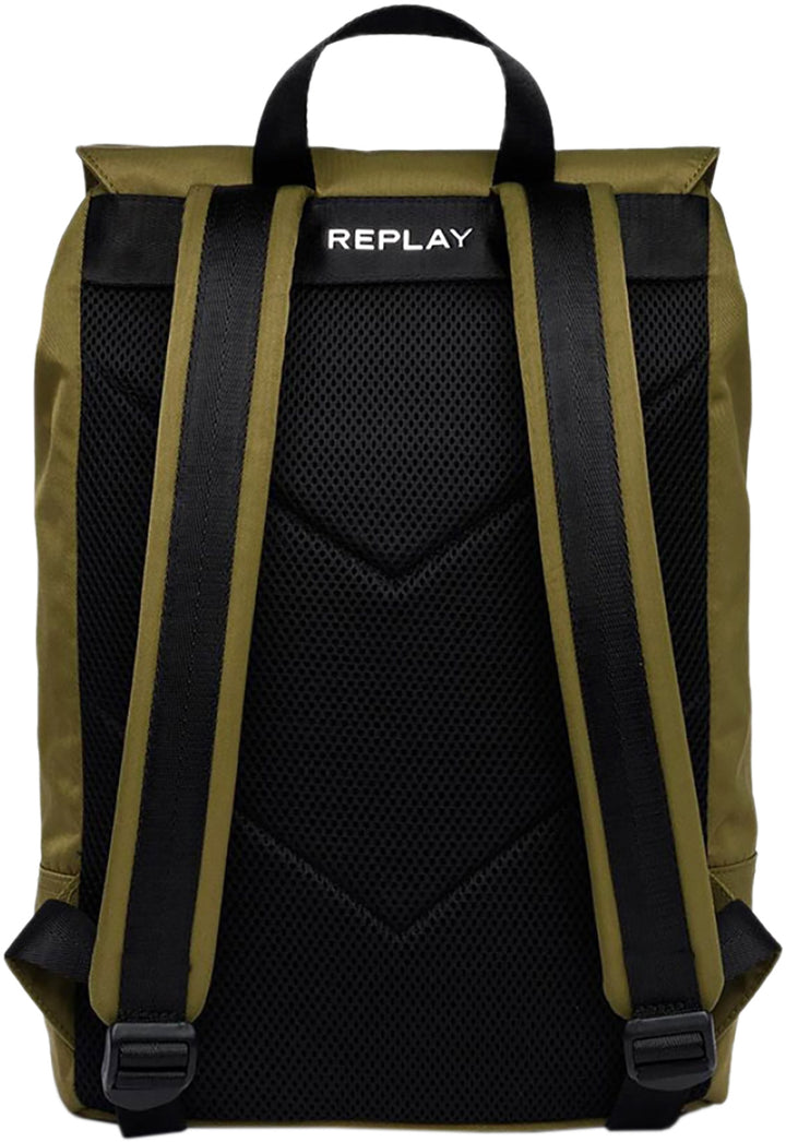 Replay FM3556 Twill Nylon Rucksack Mit Klappe Olive