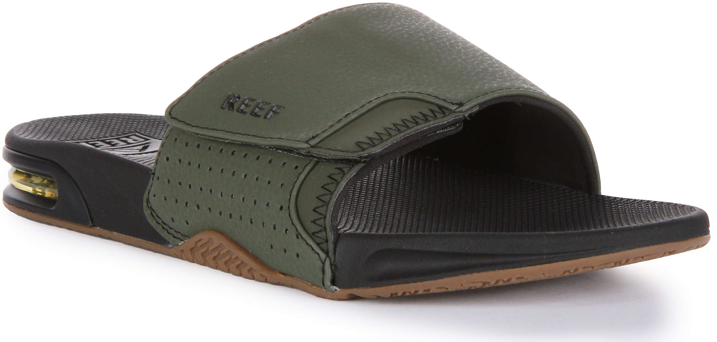 Reef Fanning In Olive For Men 3D Logo Bootle Open Toe Flip Flop