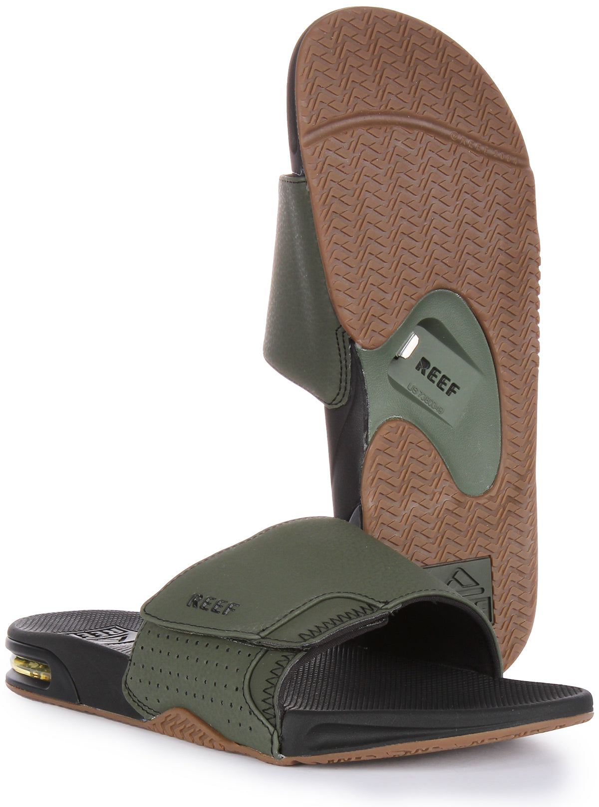 Reef Fanning In Olive For Men 3D Logo Bootle Open Toe Flip Flop