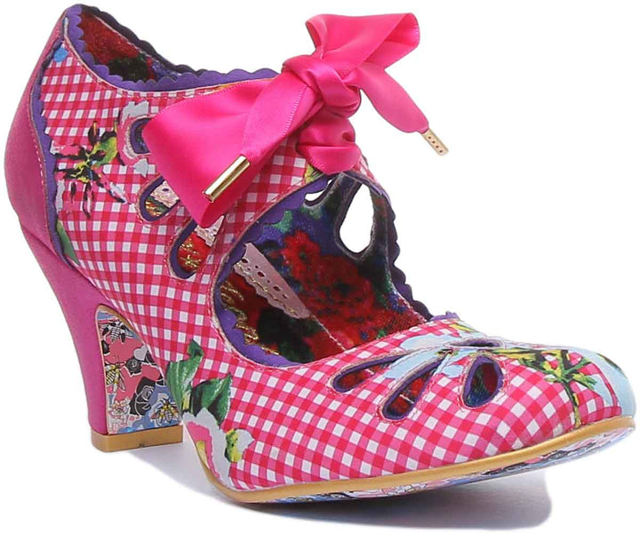 Irregular Choice Sugar Plum Zapatos de tacón medio con cordones para mujer en rosa