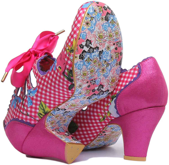 Irregular Choice Sugar Plum Chaussures à lacets à talon moyen pour femmes en rose