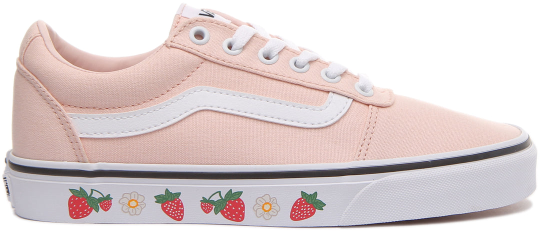Vans Ward Baskets casual à lacets avec semelle imprimée à la fraise pour femmes en rose