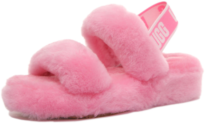 Ugg Oh Yeah Sandales à glissière en peau de mouton pour femmes avec dos élastiqué en rose