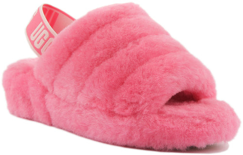 Ugg Fluff Yeah Sandalia de piel de oveja con respaldo elástico para mujer en rosa