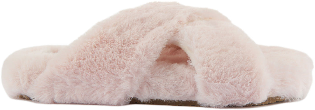 Toms Susie Chaussons glissants croisés en fausse fourrure pour femmes en rose