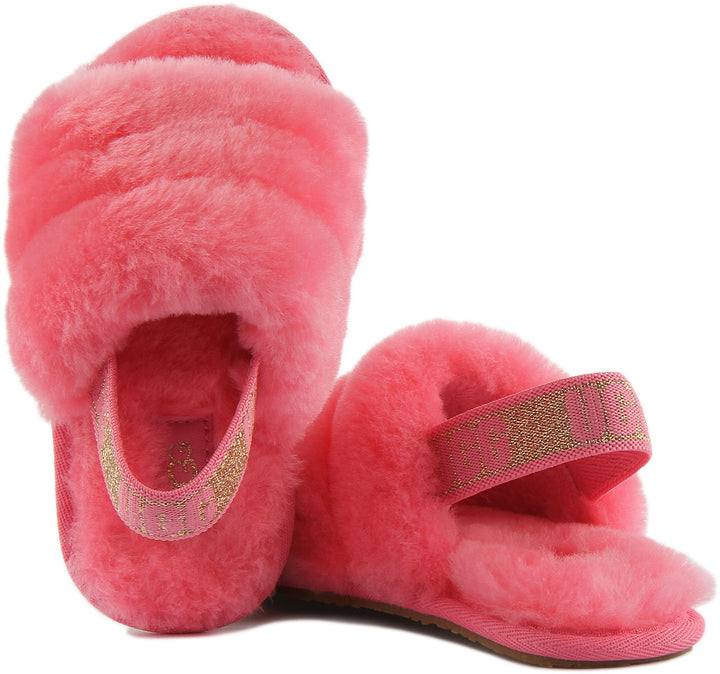 Ugg Fluff Yeah Sandalo da neonato con pelliccia di pecora con elastico posteriore in rosa