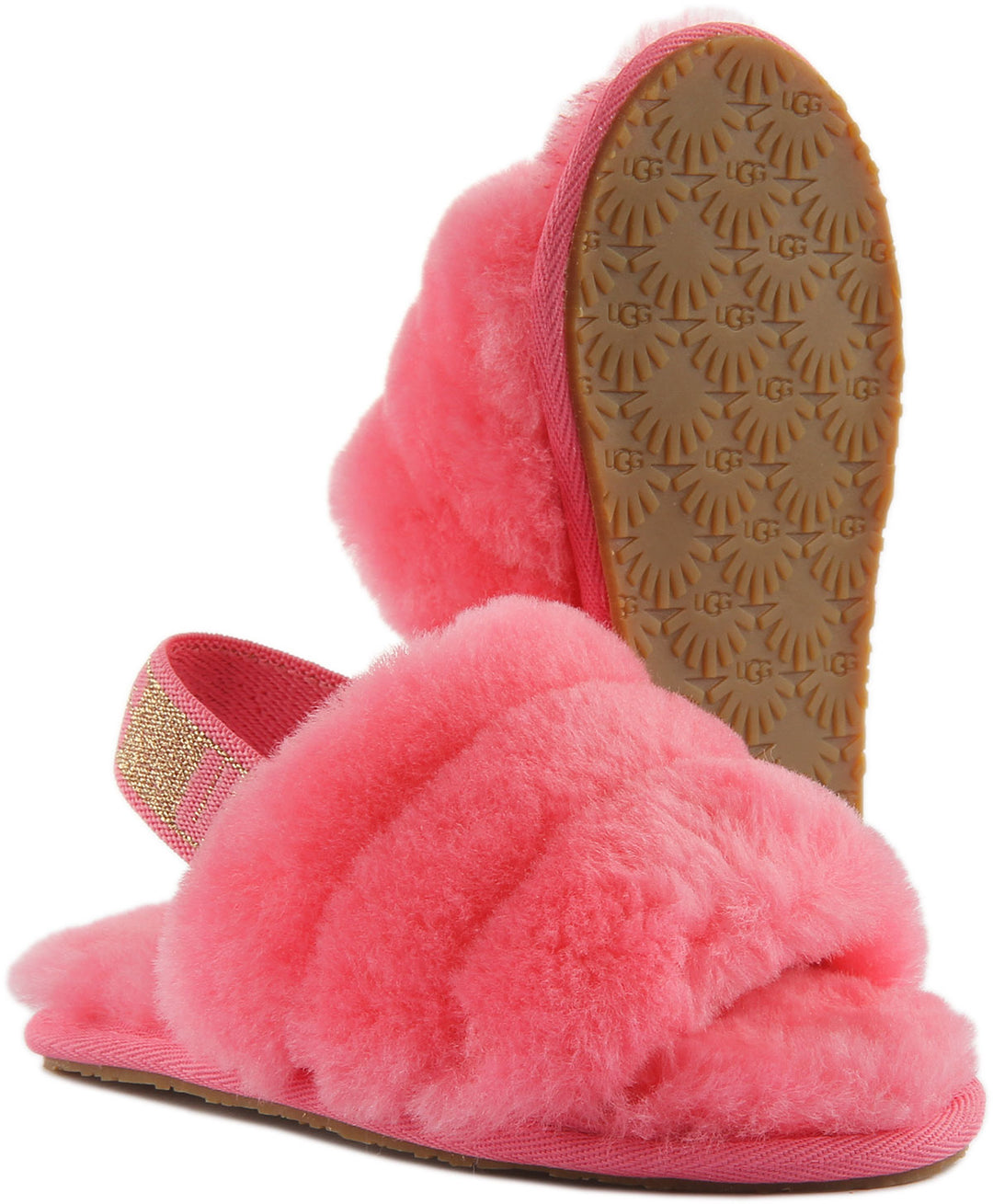 Ugg Fluff Yeah Sandalo da neonato con pelliccia di pecora con elastico posteriore in rosa