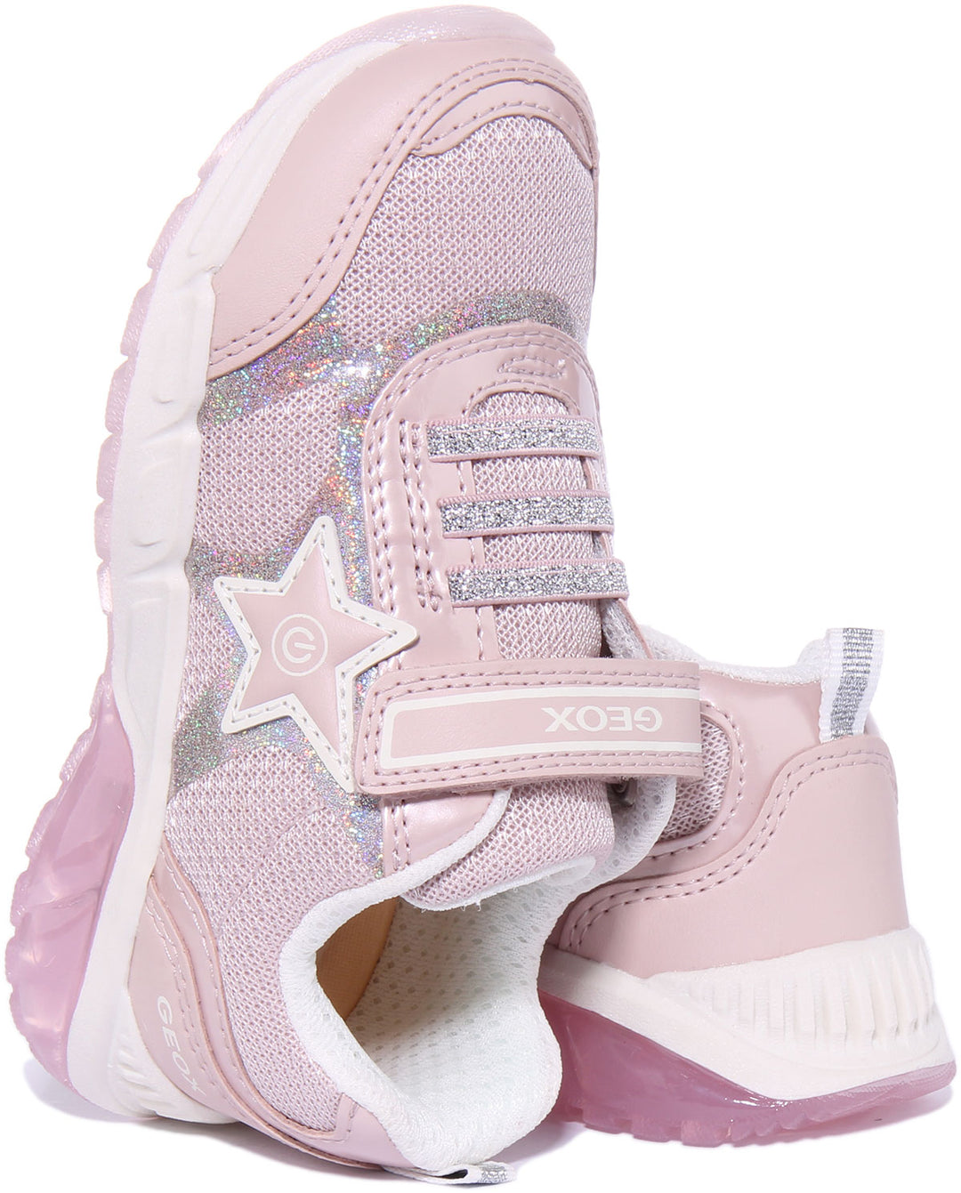 Geox J Spaziale Zapatillas de malla con luces para niños en rosa