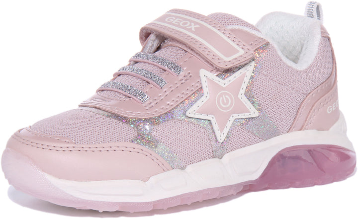 Geox J Spaziale Zapatillas de malla con luces para niños en rosa