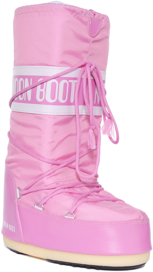 Stivale alto Moon Knee High originale in nylon rosa per donne