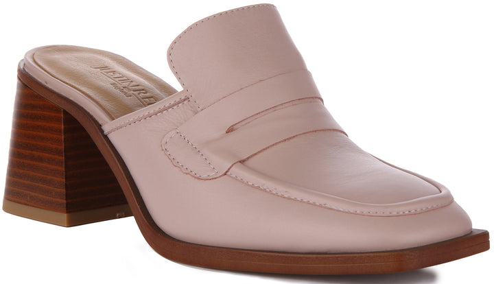 JUSTINREESS Charlie Scarpe mule con tacco a blocco in pelle da donna in rosa