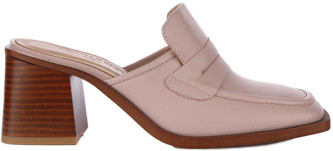 JUSTINREESS Charlie Scarpe mule con tacco a blocco in pelle da donna in rosa