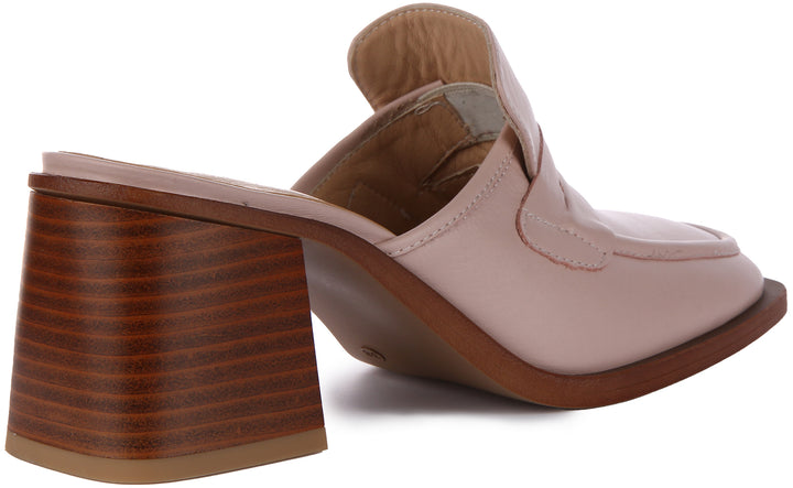 JUSTINREESS Charlie Scarpe mule con tacco a blocco in pelle da donna in rosa