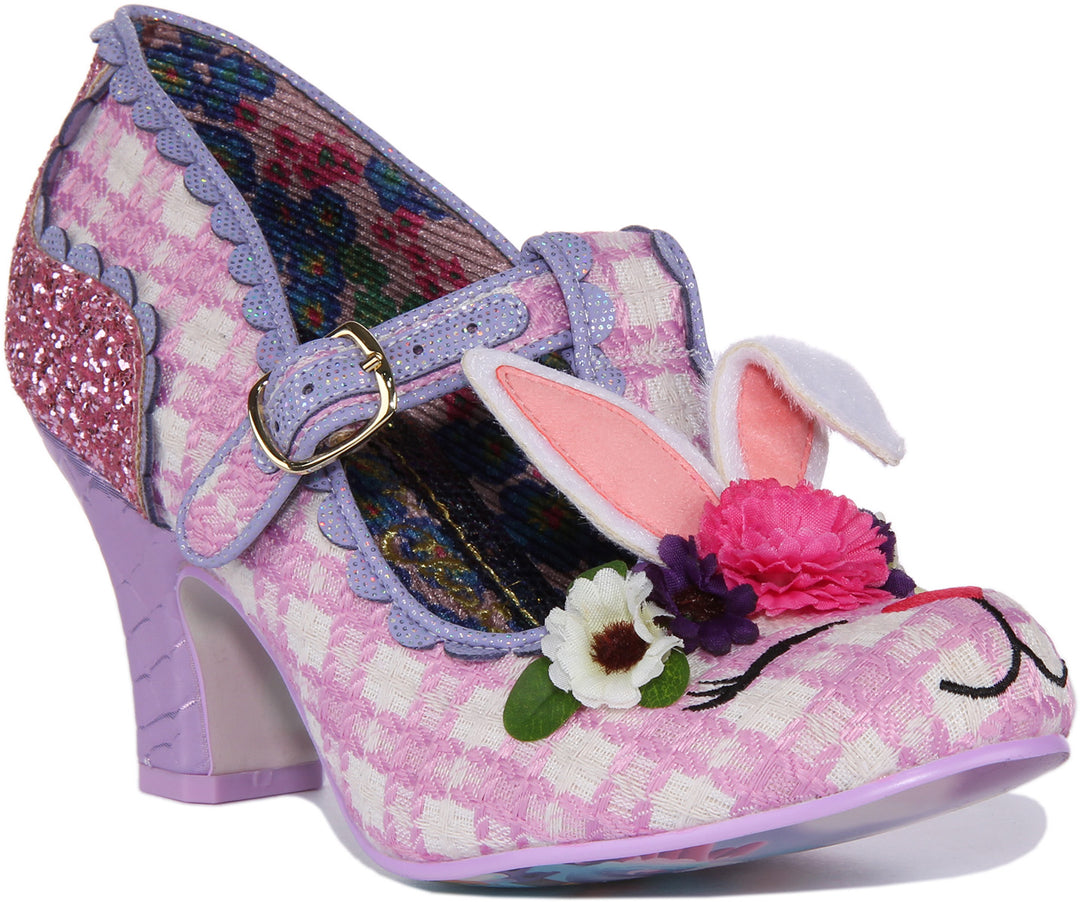Irregular Choice Bunny Bounce Zapatos de tacón medio para mujer en rosa púrpura