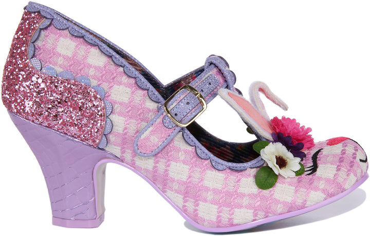 Irregular Choice Bunny Bounce Zapatos de tacón medio para mujer en rosa púrpura