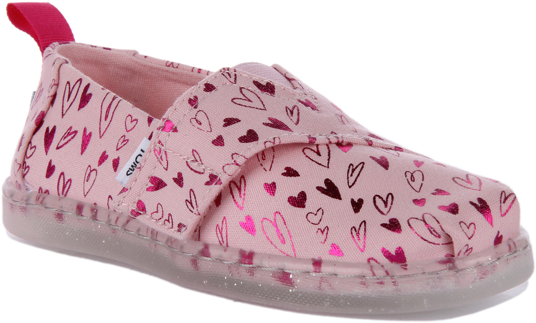 Toms Tiny Alpargata In Pink Hearts For Infants