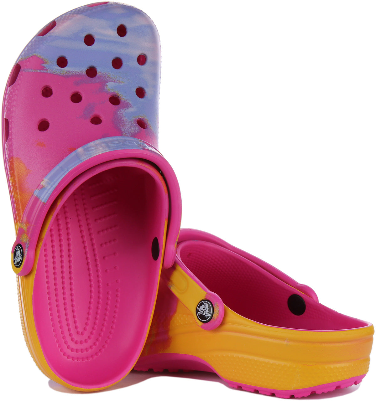 Crocs Classic Ombre Strandsandalen aus Gummi mit Batikmuster in Pink und Multi 4feetshoes