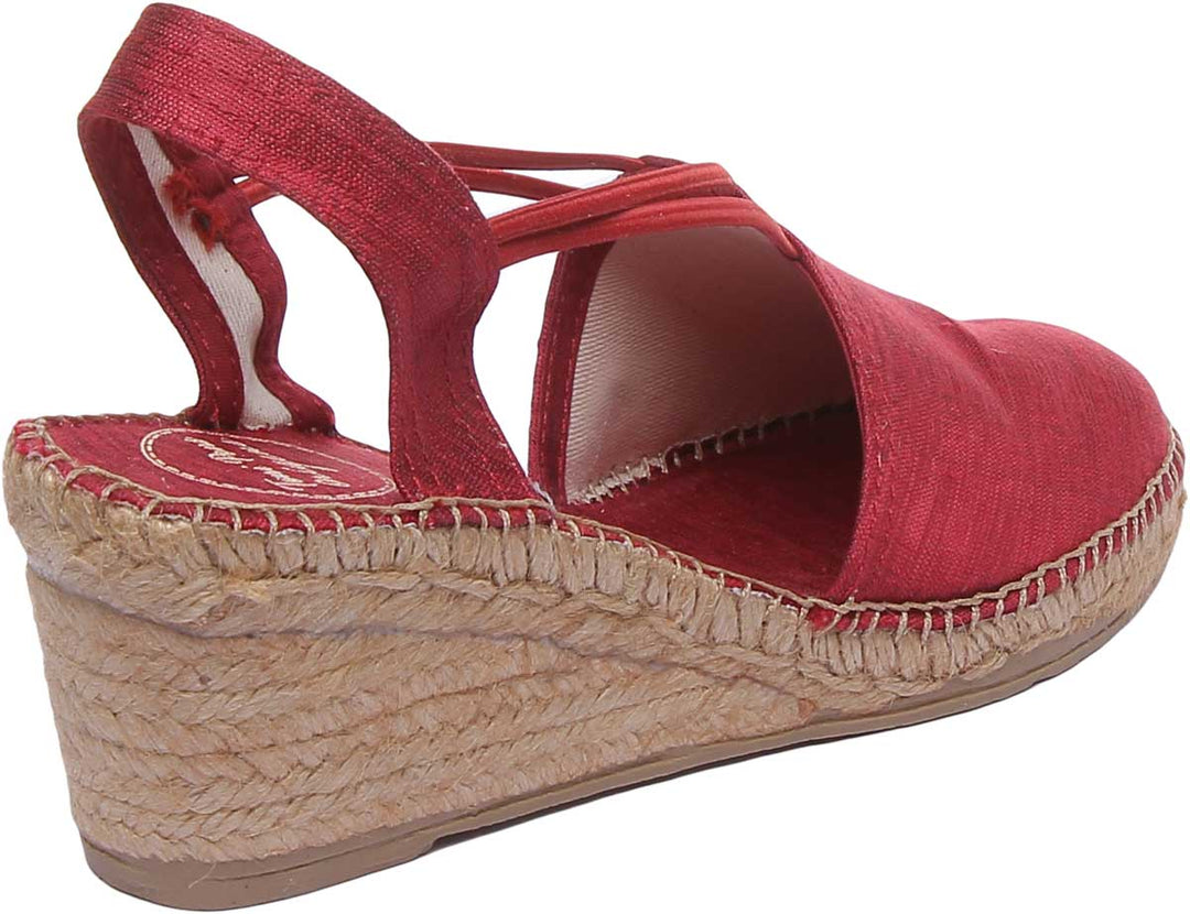 Toni Pons Turia Zapatos de seda con tacón de cuña con correa elástica para mujer en rojo