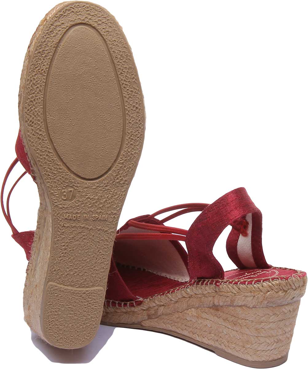 Toni Pons Turia Zapatos de seda con tacón de cuña con correa elástica para mujer en rojo
