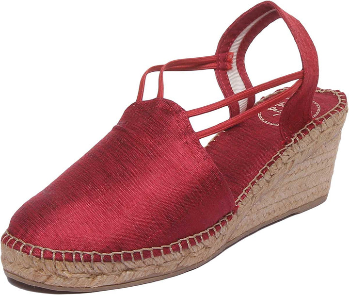 Toni Pons Turia Frauen Keilabsatz Seide Schuhe mit elastischen Riemen Rot