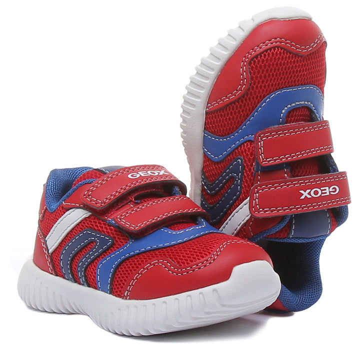 Geox B Waviness B.A Zapatillas de deporte con 2 tiras y amortiguación suave para niños en rojo