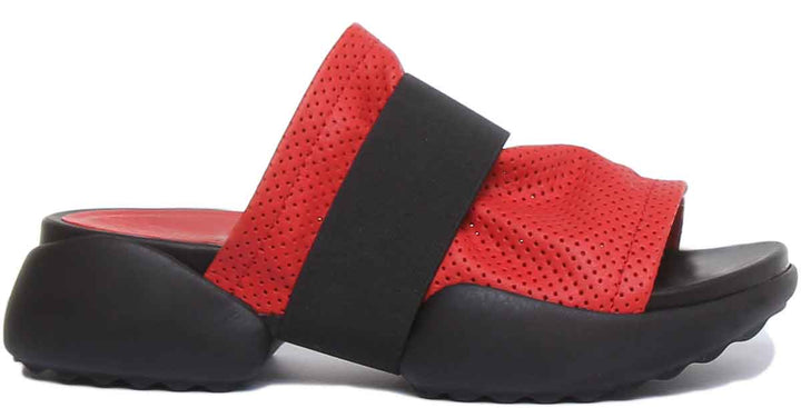 JUSTINREESS Poppy Sandale perforée pour femmes avec bande rouge