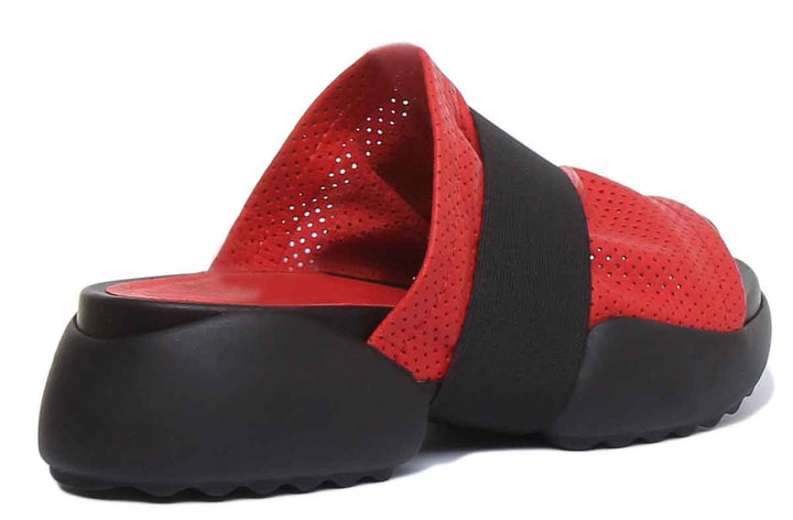 JUSTINREESS Poppy Sandale perforée pour femmes avec bande rouge
