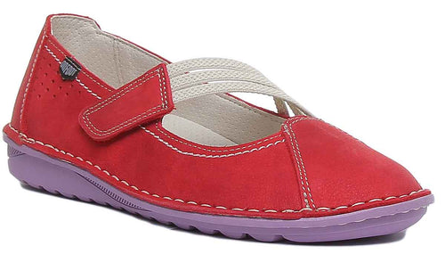 On Foot Francesita Chaussures rouges à 3 sangles avec embout crochet et boucle pour femmes